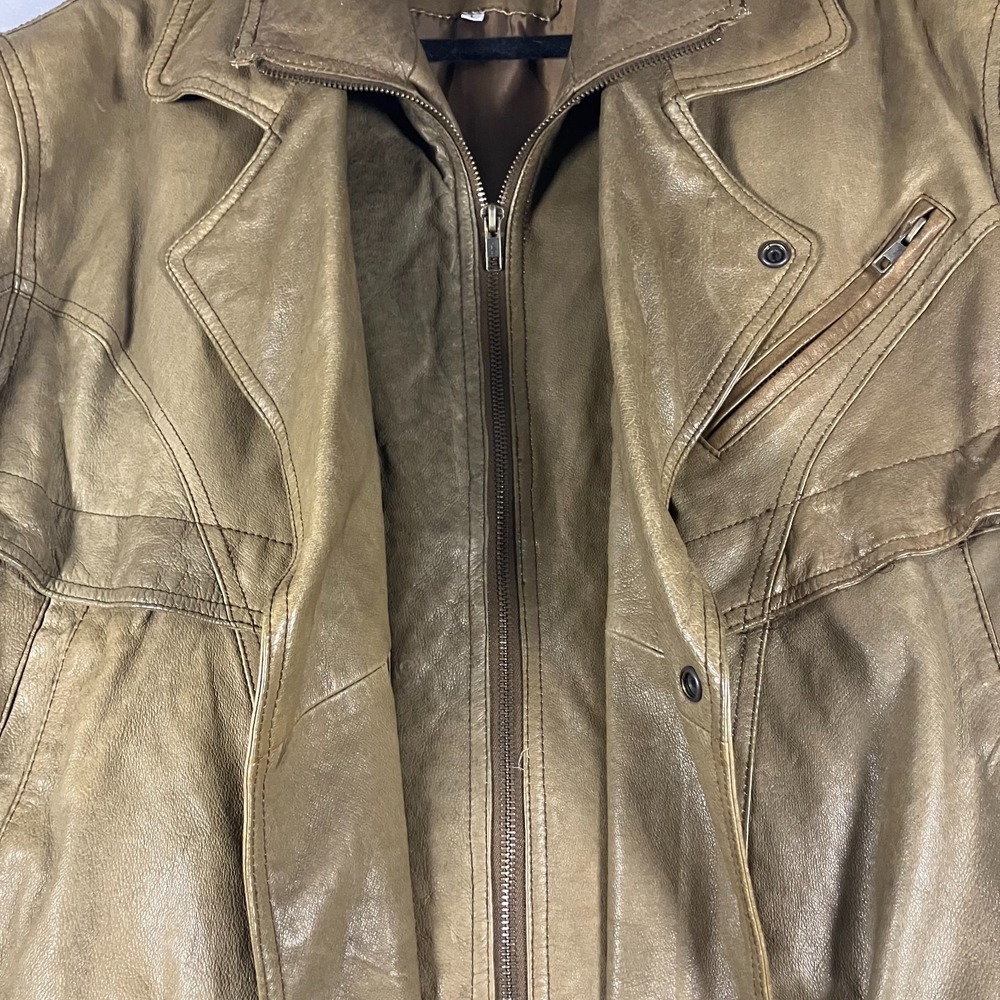 Unbranded Genuine Leather Jacket Men's Large‎ Brown Beige Vintage Bomber Style - Picture 9 of 16